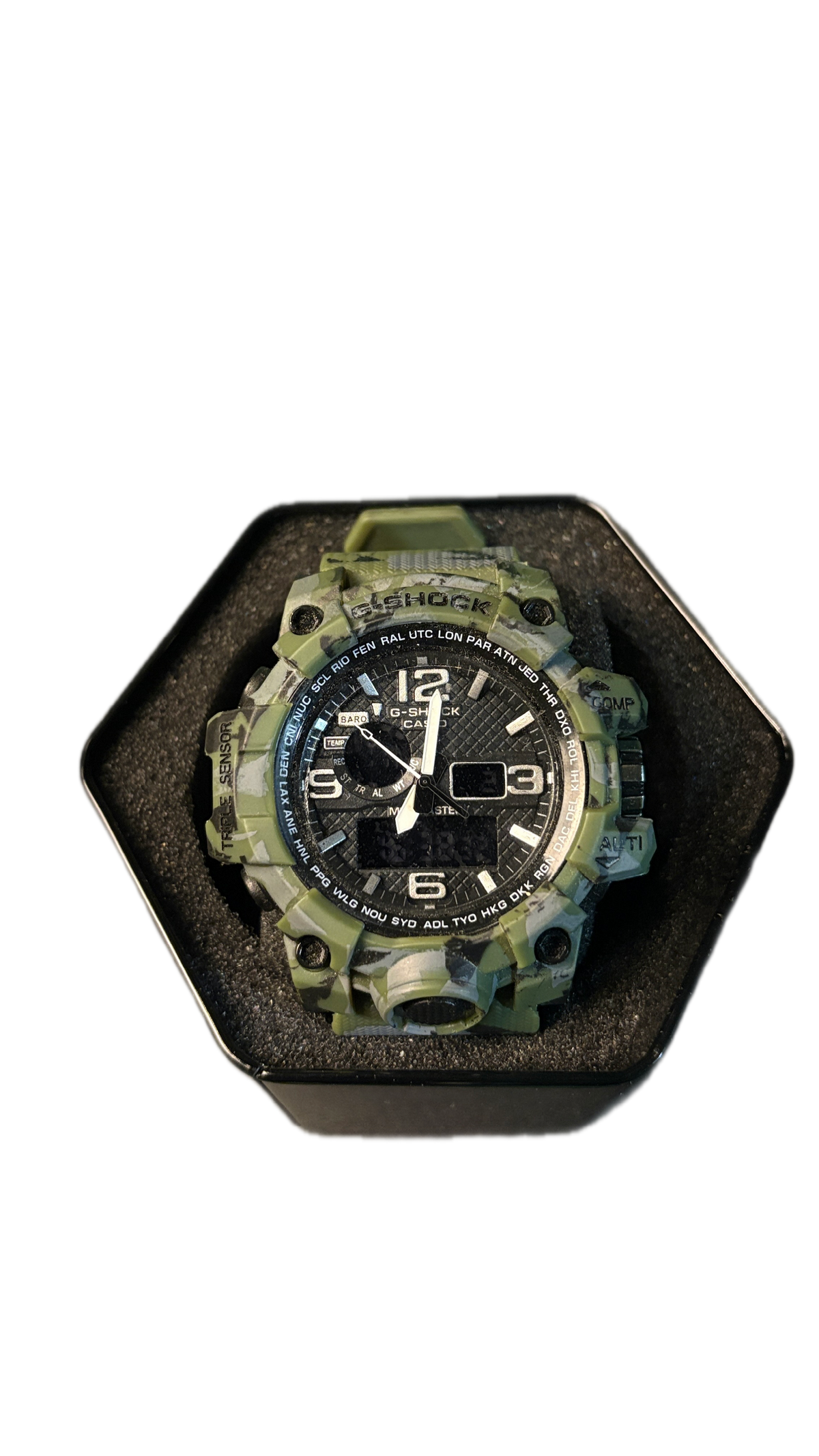 G Shock Black & Green Camo